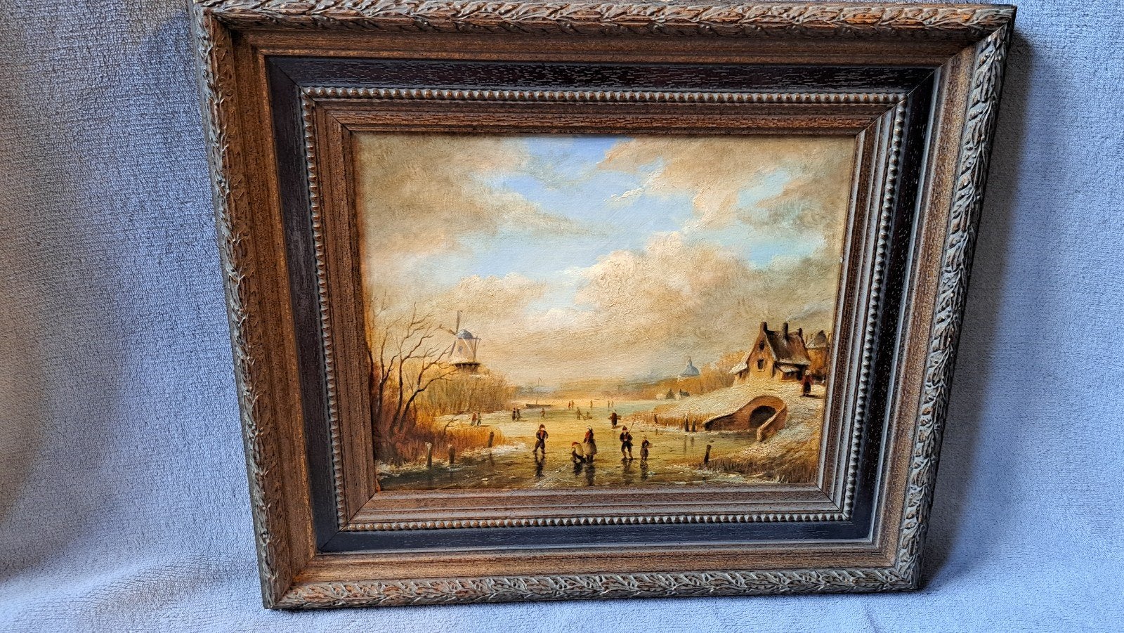 Schilderij Hollands winterlandschap met schaatsers, Antiek en Kunst, Kunst | Schilderijen | Klassiek, Ophalen