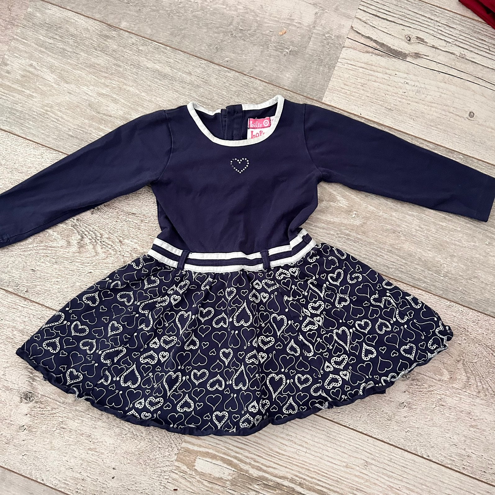 LoFf meisjesjurk maat 80 donkerblauw hartjes lange mouw, Ophalen of Verzenden, Gebruikt, Meisje, Jurkje of Rokje