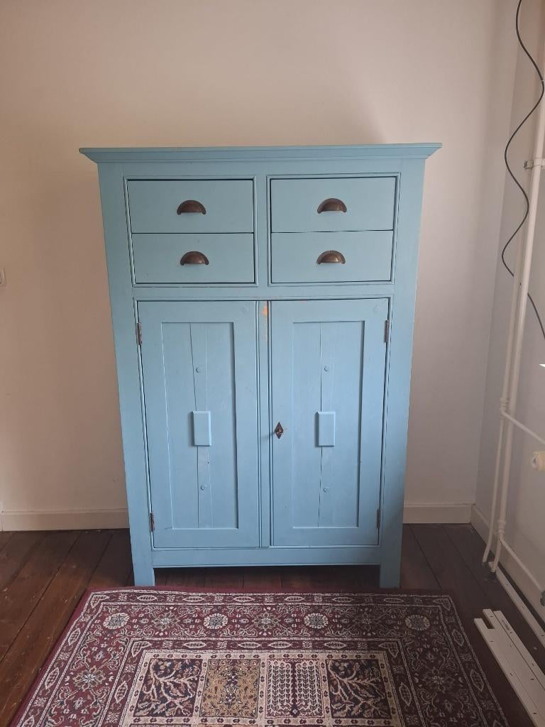 Vuren houten kast - geschilderd, Ophalen, Gebruikt, 100 tot 150 cm, Landelijk