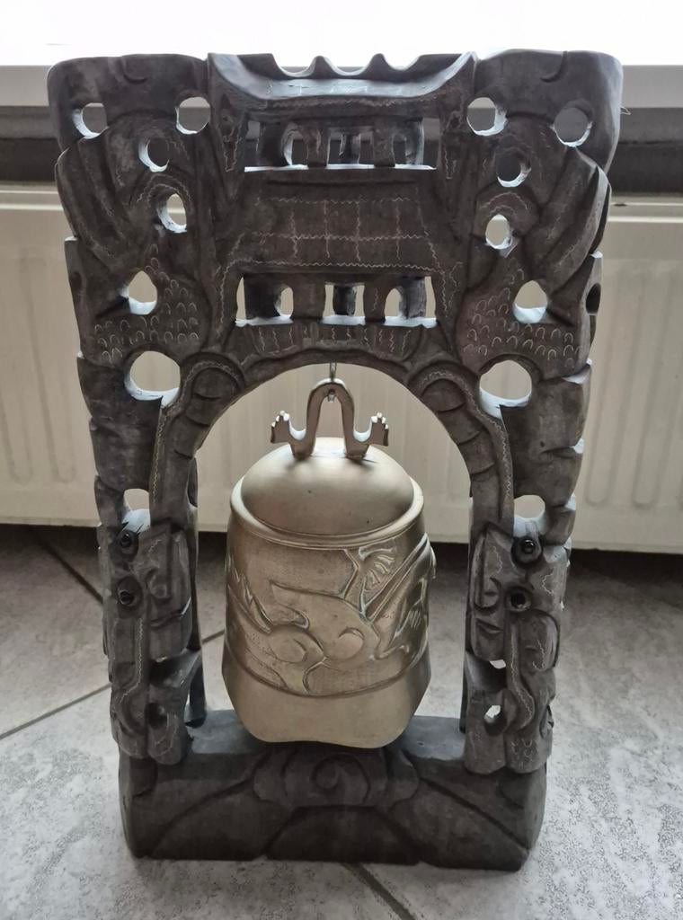 te koop chinese tempelbel/gong in nette staat, Antiek en Kunst, Ophalen, Hout, Houtsnijwerk, Bruin