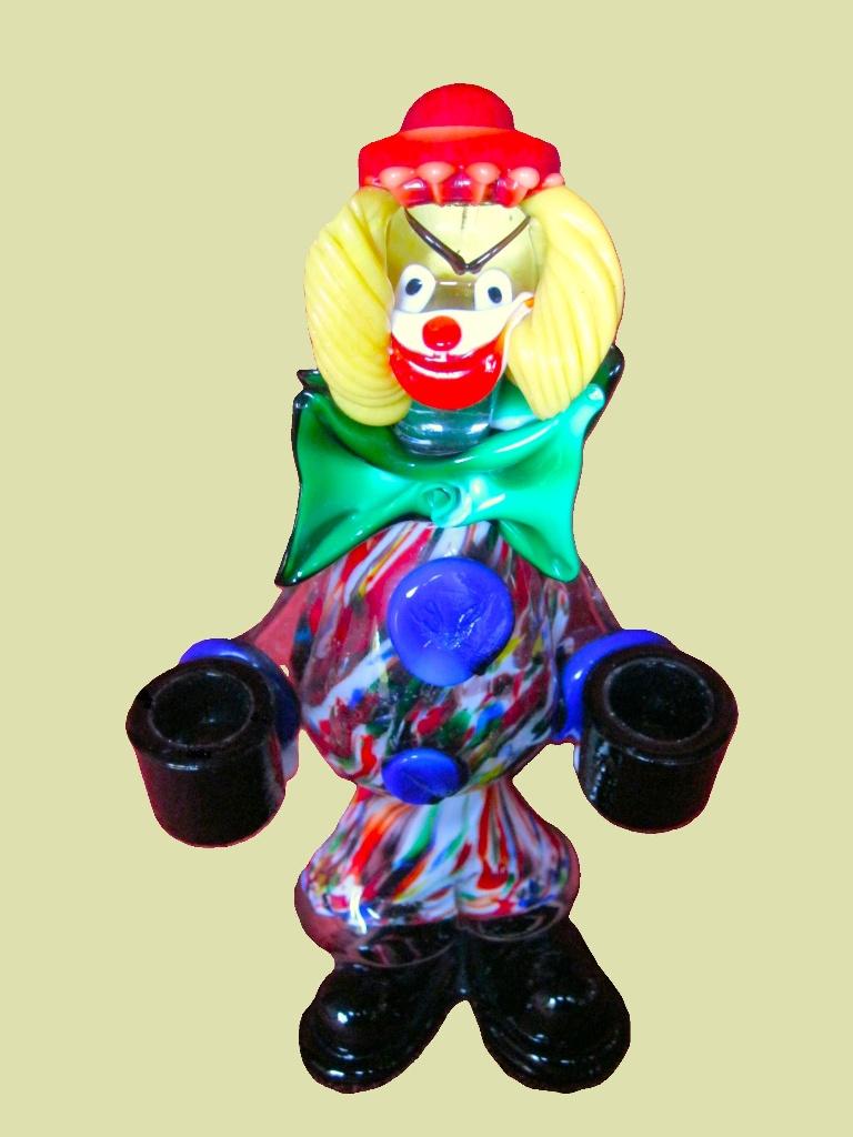 Vintage zware Murano clown kandelaar., Ophalen, Glas