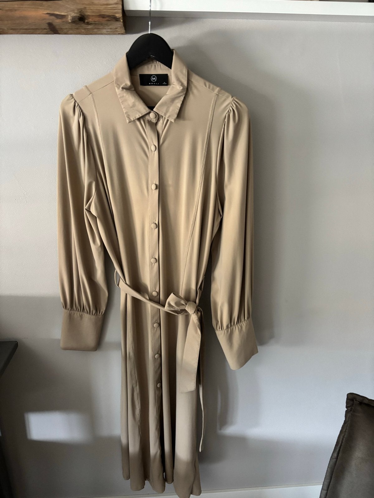 Mooij Travelstof Jurk - Beige, Kleding | Dames, Beige, Maat 42/44 (L), Ophalen of Verzenden, Zo goed als nieuw