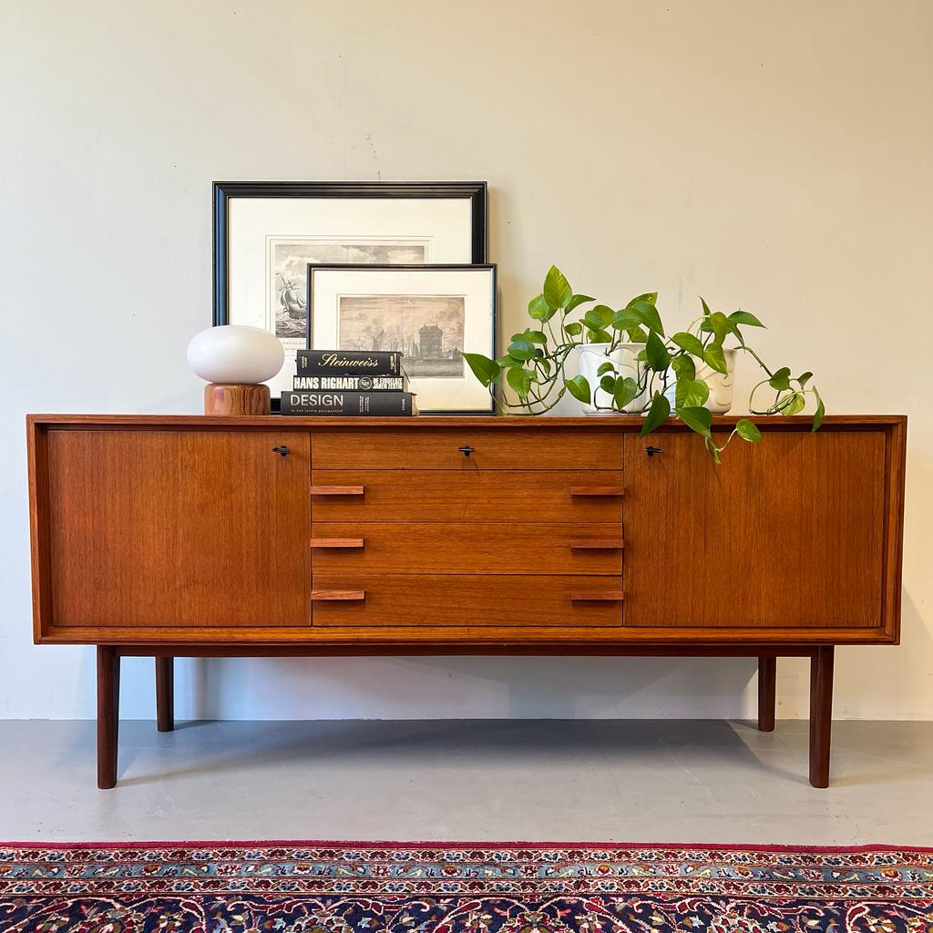 - Vintage compact dressoir, teak -, Huis en Inrichting, Gebruikt, ., 150 tot 200 cm, Ophalen of Verzenden
