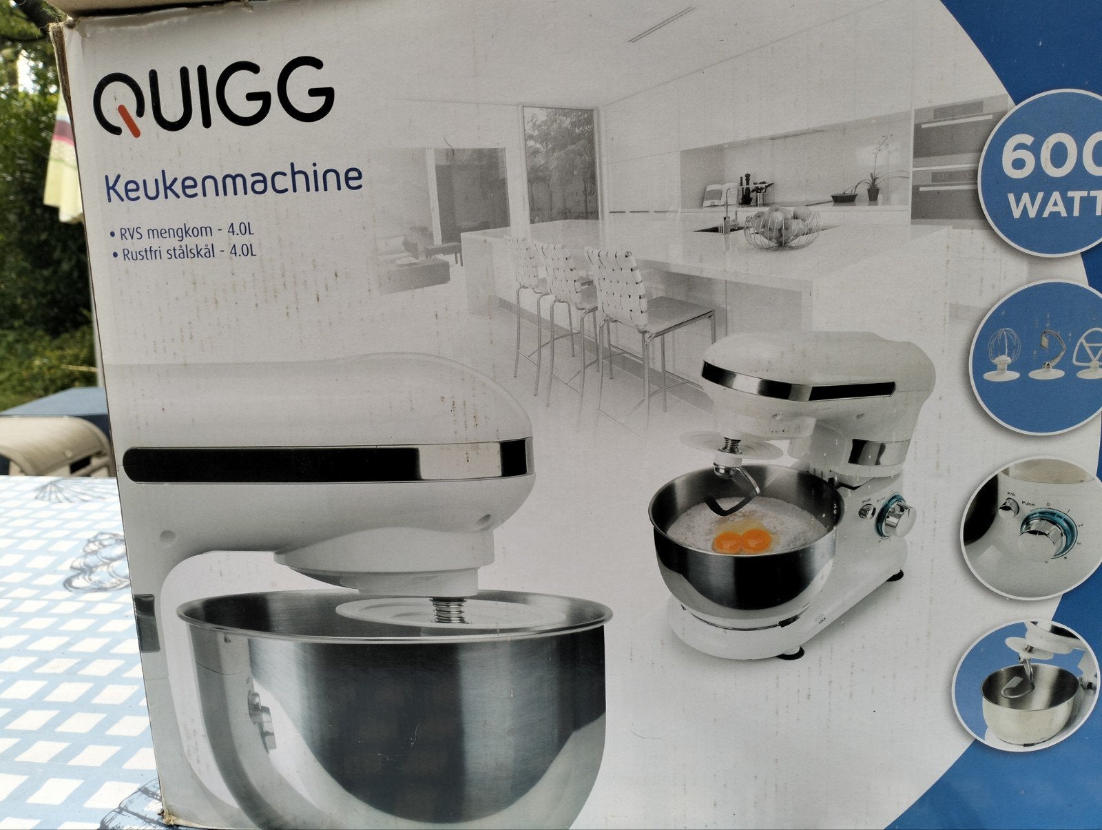 Quigg Keukenmachine 600W met 4L RVS mengkom, Witgoed en Apparatuur, 4 liter of meer, Ophalen, Zo goed als nieuw, 3 snelheden of meer