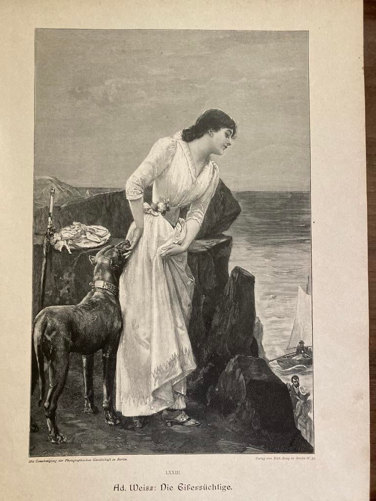 Ad. Weisz: Die Eifersüchtige, or. gravure 1899, 31x20cm., 31 cm, Dagelijks leven, 1800 - 1899, Ophalen of Verzenden