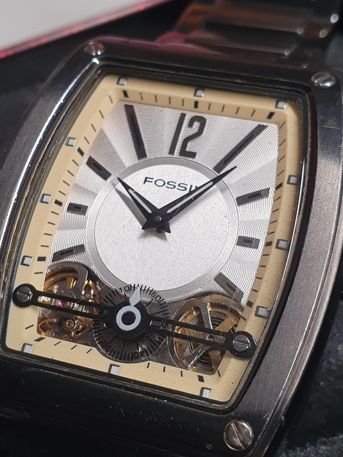 Zeldzaam Fossil Twist Arkitekt ME 1005 semi-automatisch horl, Ophalen of Verzenden, Zo goed als nieuw, Grijs, Jongen of Meisje