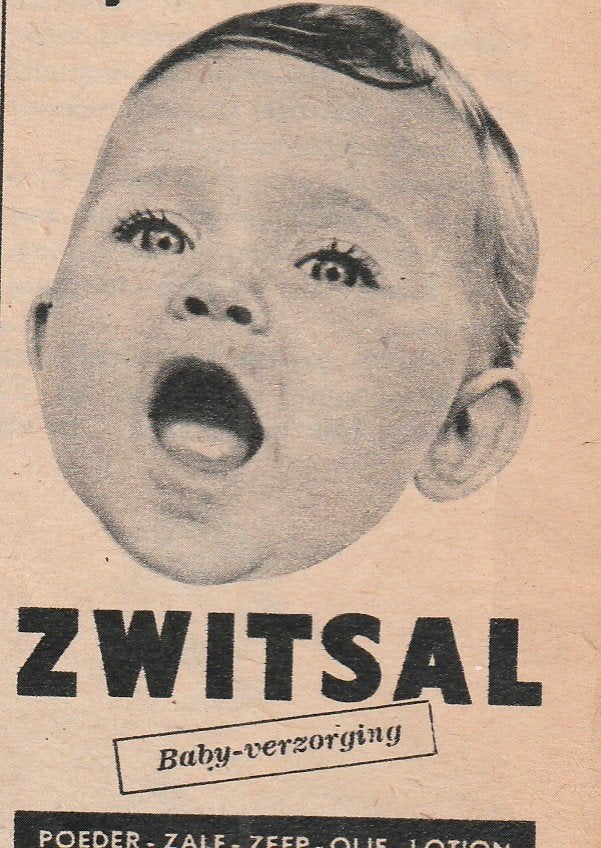 Retro reclame 1954 Zwitsal baby die nooit huilt, Verzenden, Overige typen