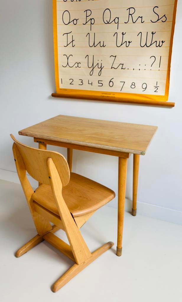 Vintage schoolsetje, Kinderen en Baby's, Kinderkamer | Tafels en Stoelen, Ophalen, Gebruikt, Tafel(s) en Stoel(en)