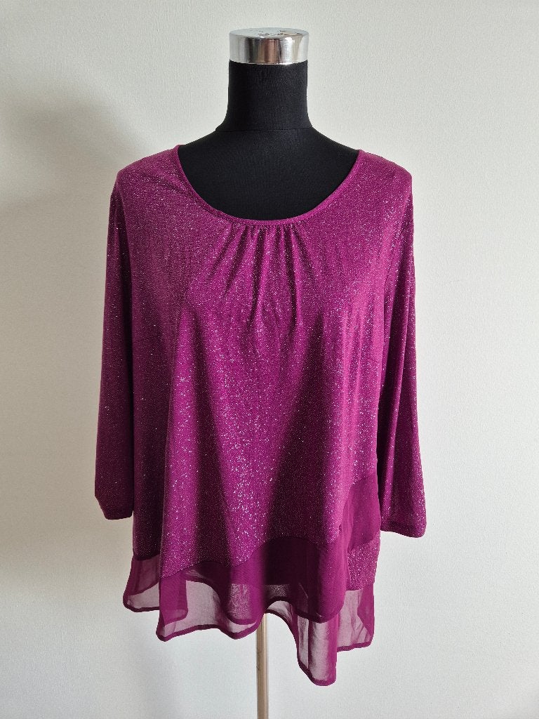 Top142 - Paars shirt met glitters maat 42 (1), Paars, Maat 42/44 (L), Ophalen of Verzenden, Zo goed als nieuw