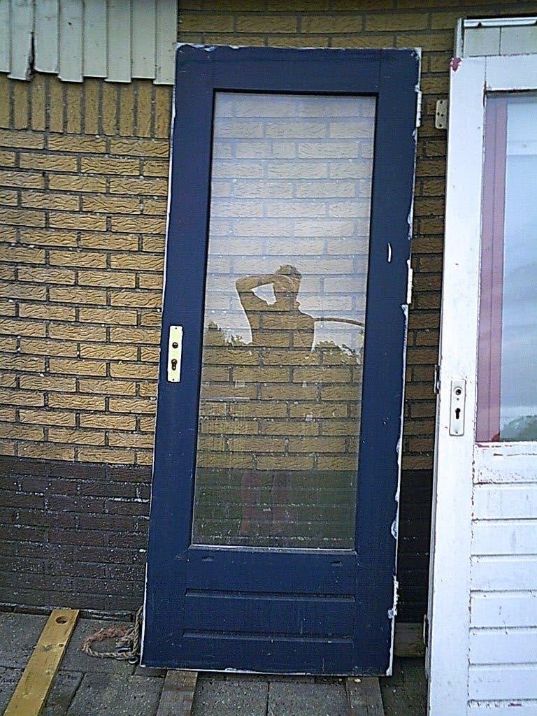 hardhouten buitendeur 82.5 x 201 dubbelglas lek, Ophalen, Gebruikt, 80 tot 100 cm, Buitendeur