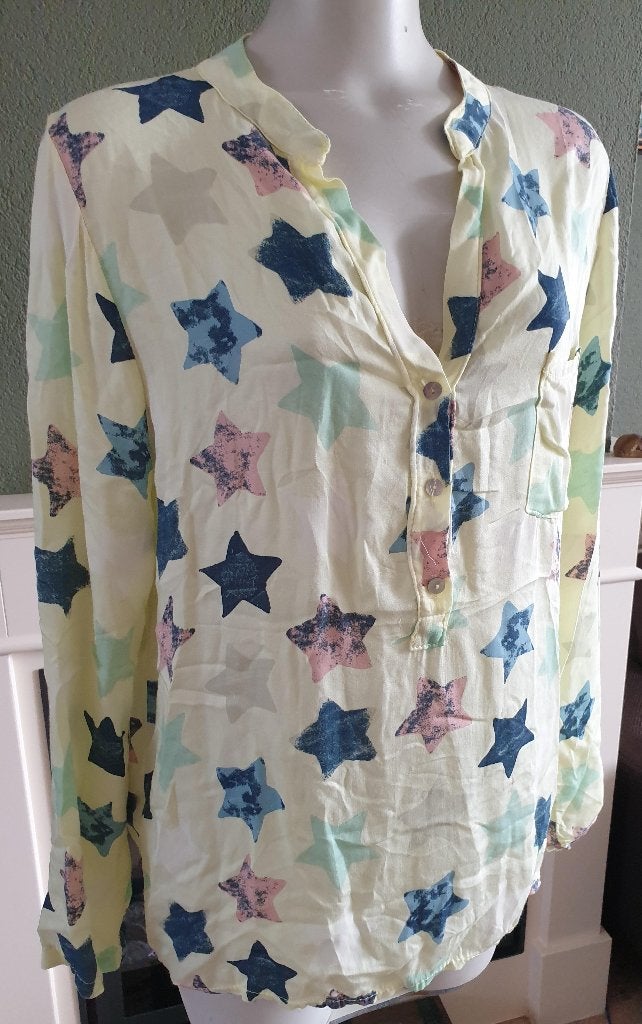 Sensi Wear gele sterren blouse top S M 36 38, Maat 38/40 (M), Verzenden, Geel, Sensi Wear
