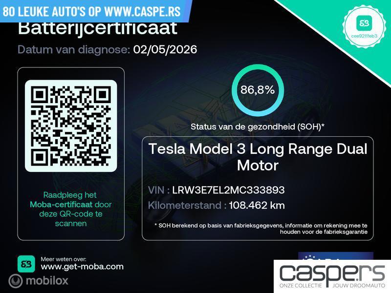 Tesla Model 3 Performance AWD 75 kWh, Auto's, Tesla, Automaat, Gebruikt, 547 km, 462 pk