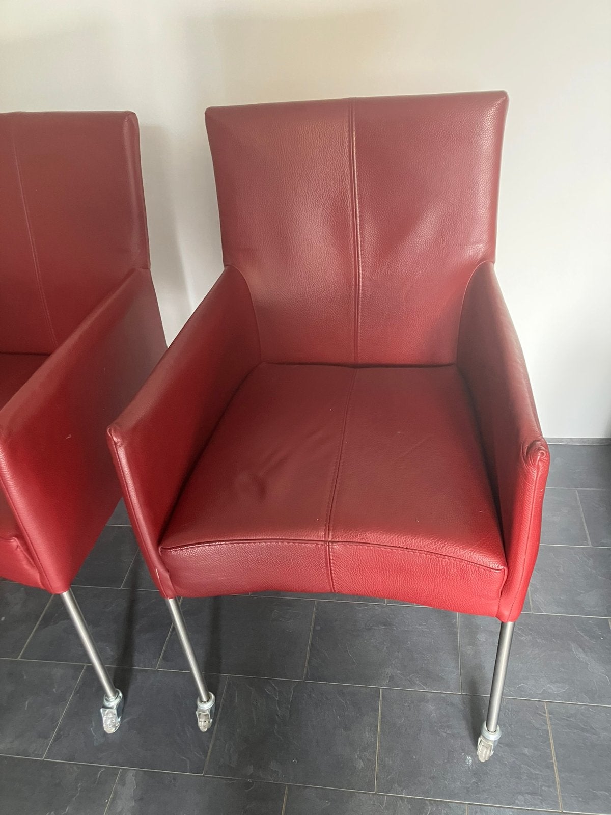 Eetkamerstoelen leder met wieltjes 6 stuks, Huis en Inrichting, Stoelen, Gebruikt, Leer, Ophalen of Verzenden, Vijf, Zes of meer stoelen