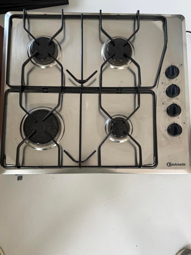 Bauknecht gaskookplaat 4 pitten - RVS, Ophalen, Gebruikt, 4 kookzones, Inbouw