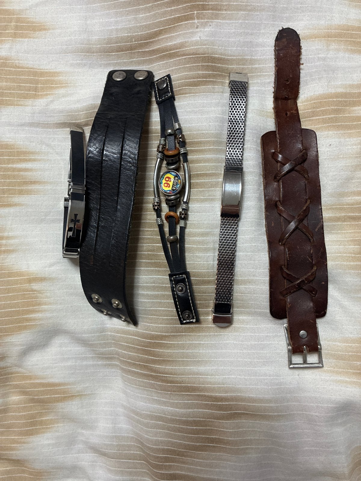 Diverse leren en stalen armbanden - Set van 5, Ophalen of Verzenden, Gebruikt, Overige kleuren, Leer