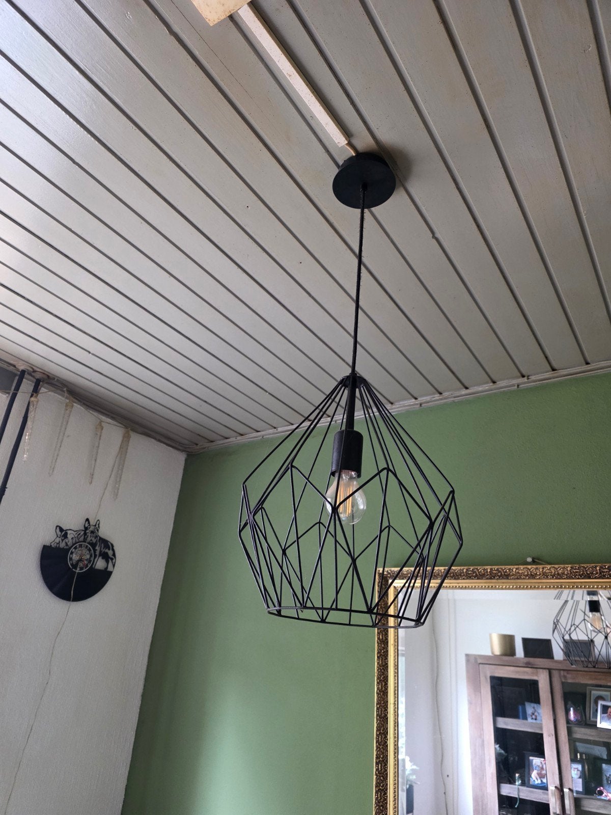 Moderne Zwarte Draadlamp - Geometrisch Design, 50 tot 75 cm, Ophalen of Verzenden, Zo goed als nieuw, Metaal