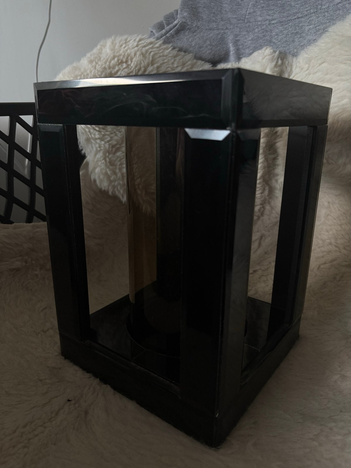 Set van 2 zwarte windlichten met glazen inzet, Windlicht, Gebruikt, Ophalen of Verzenden, Metaal