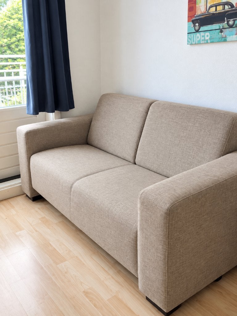Beige 2-Seater Sofa – Good Condition, Huis en Inrichting, Gebruikt, 150 tot 200 cm, Tweepersoons, 75 tot 100 cm