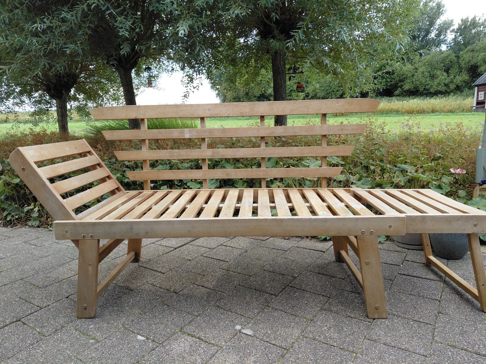 Leuke bank met waterbestendige kussens, Tuin en Terras, Ophalen, Gebruikt, Hout