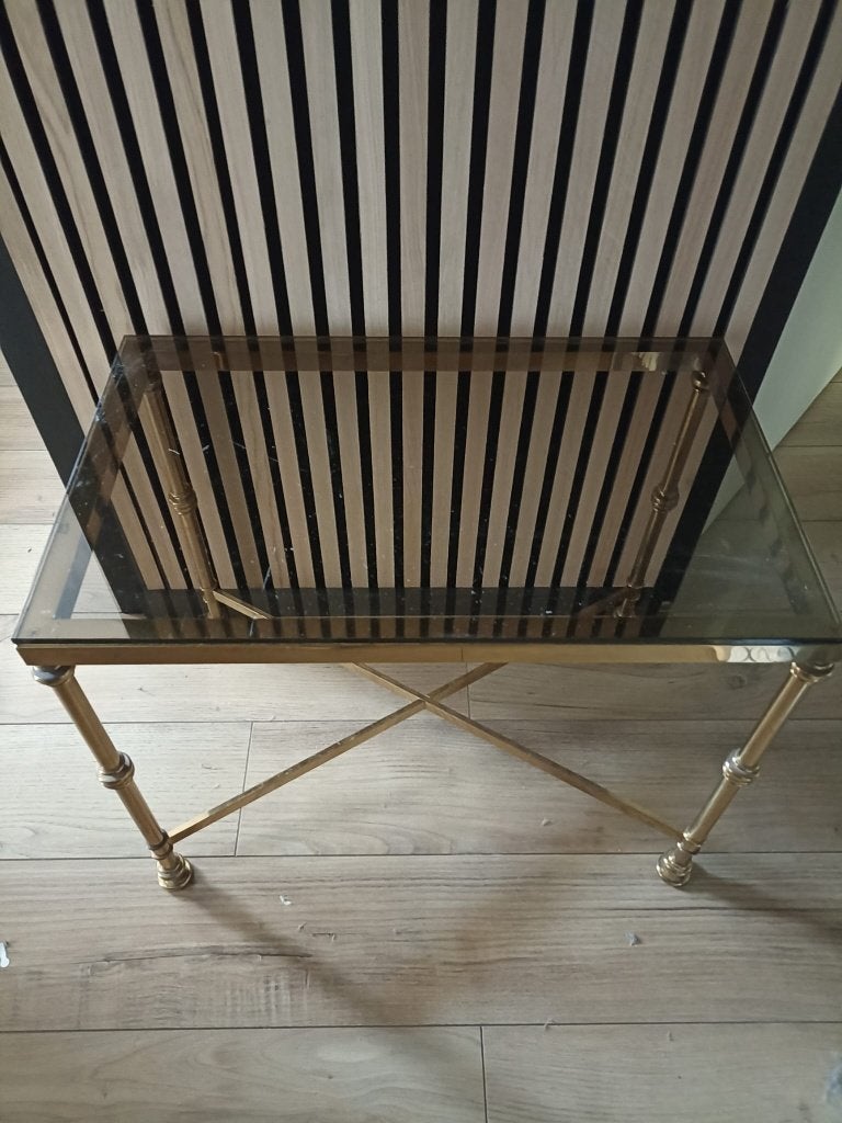 Retro tafeltje met rook glas, Gebruikt, 50 tot 100 cm, Glas, Rechthoekig