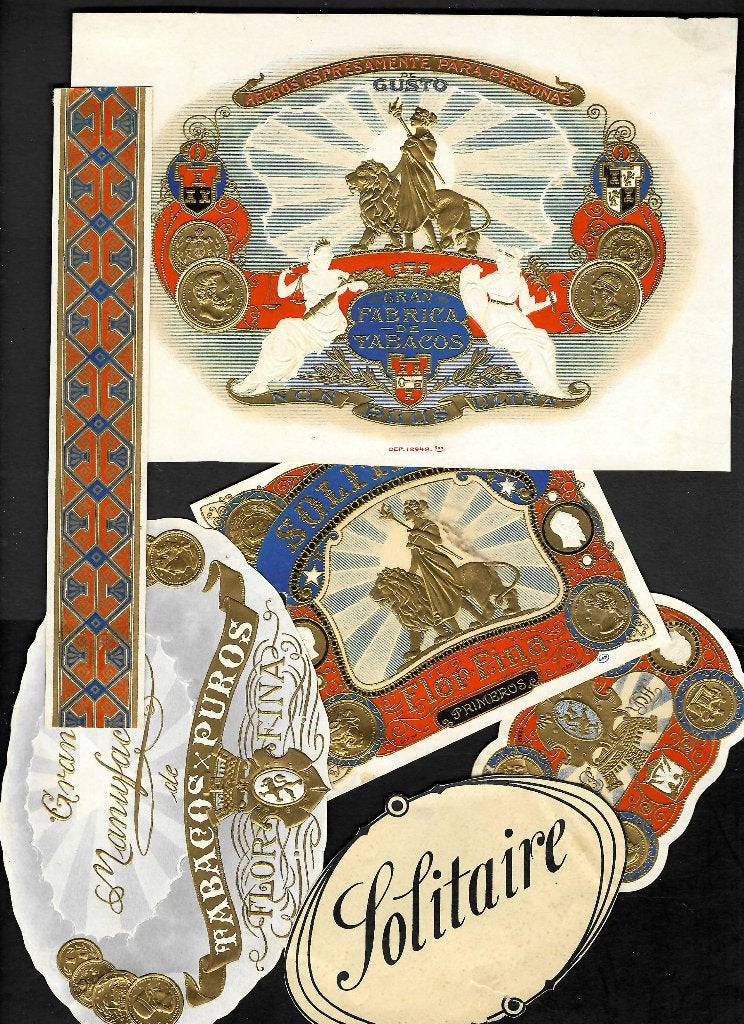Solitaire   set etiket, Ophalen of Verzenden, Gebruikt, Sigarenbandjes