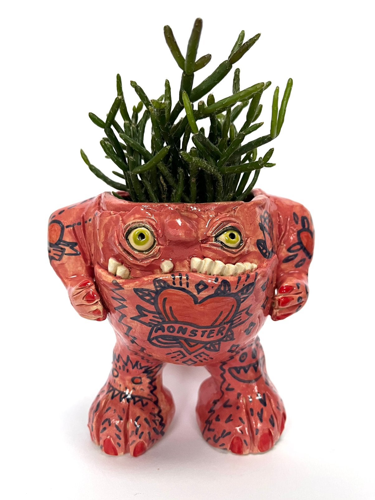 Monster bloempotje met tattoos, Antiek en Kunst, Kunst | Designobjecten, Meerkleurig, Ophalen of Verzenden, Van de kunstenaar zelf