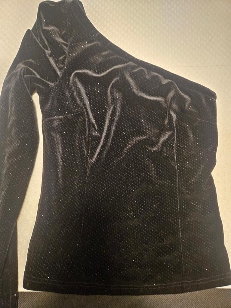 Guess Zwarte Fluweel One-Shoulder Top met Glitters, Guess, Zwart, Ophalen of Verzenden, Lange mouw