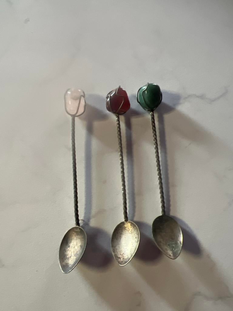 Set van 3 lepeltjes met edelsteen, Ophalen of Verzenden