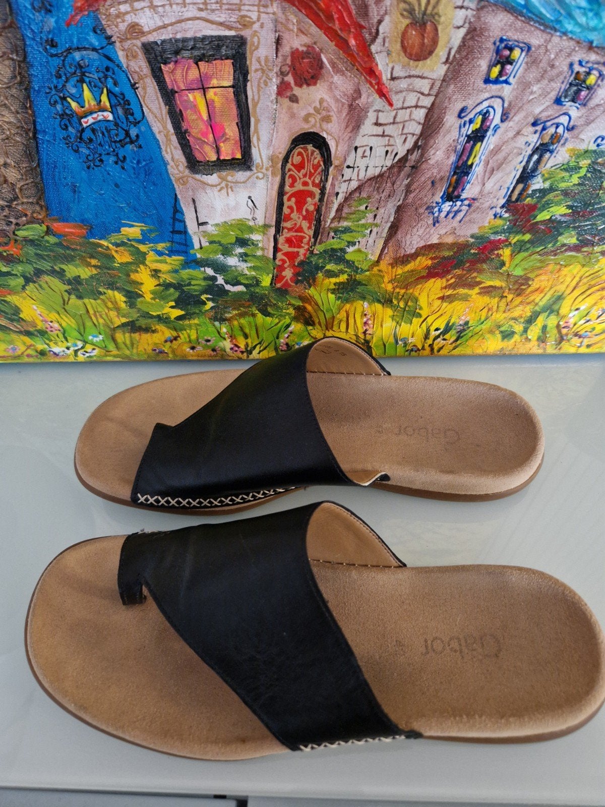 Leren Gabor slippers maat 42, Slippers, Zwart, Gabor, Ophalen of Verzenden