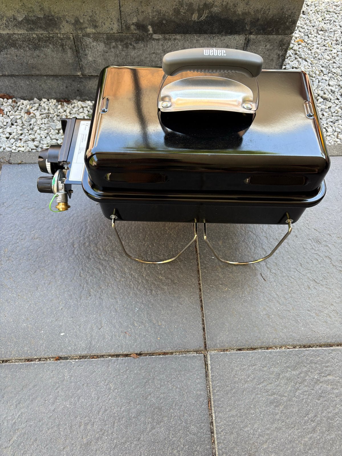 Weber Go-Anywhere gasbarbecue zwart 26x42cm + gasbus, Tuin en Terras, Ophalen of Verzenden, Zo goed als nieuw