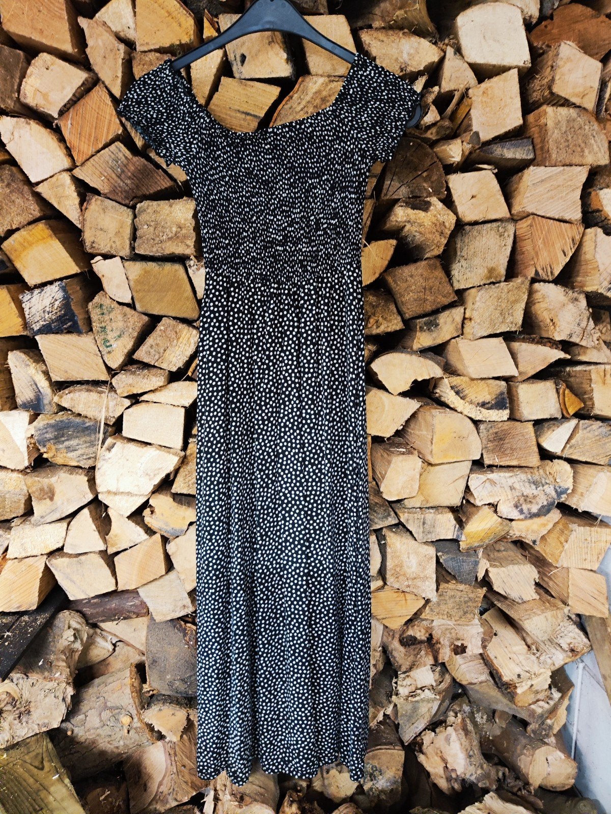 Zwarte H&M maxi jurk met stippen, maat S, H&M, Zwart, Ophalen of Verzenden, Maat 36 (S)