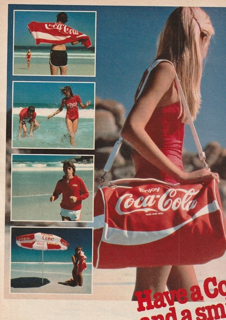 Retro reclame 1980 Coca-Cola frisdrank tas trui handdoek, Verzenden, Overige typen