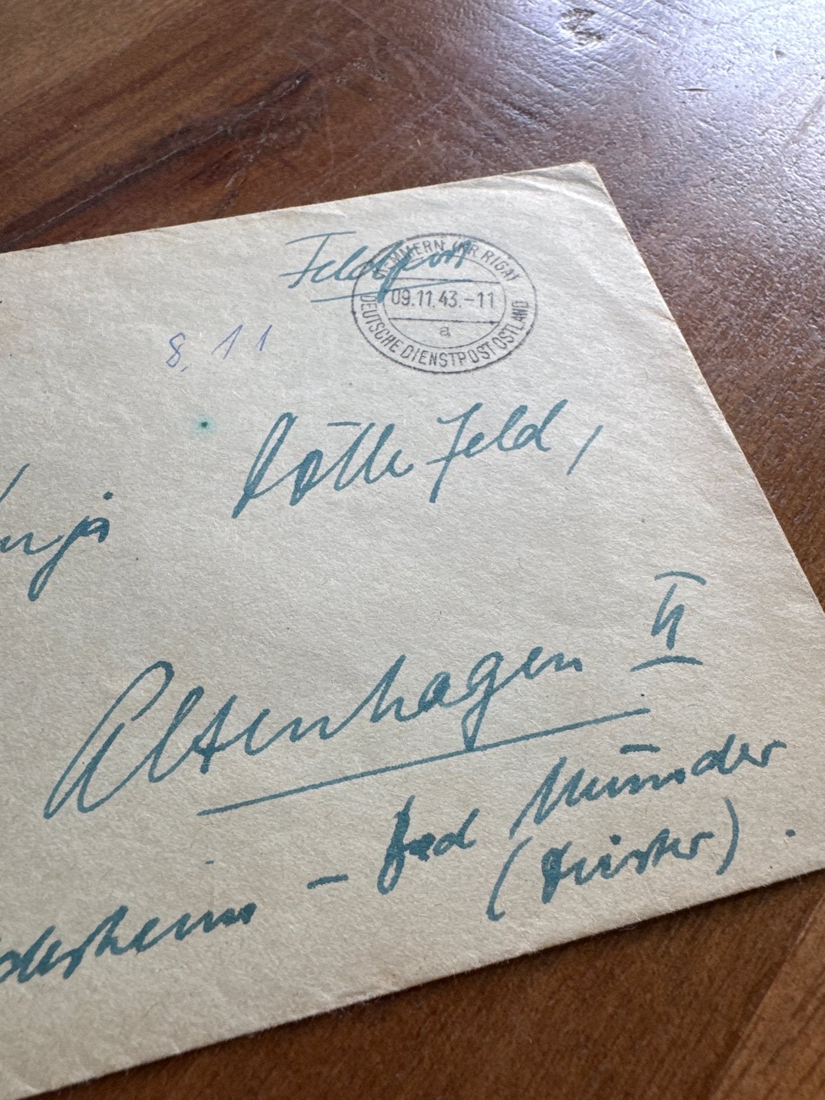 Duitse militaire envelop (Feldpost) uit WOII - Riga 1943, Ophalen of Verzenden, Duitsland