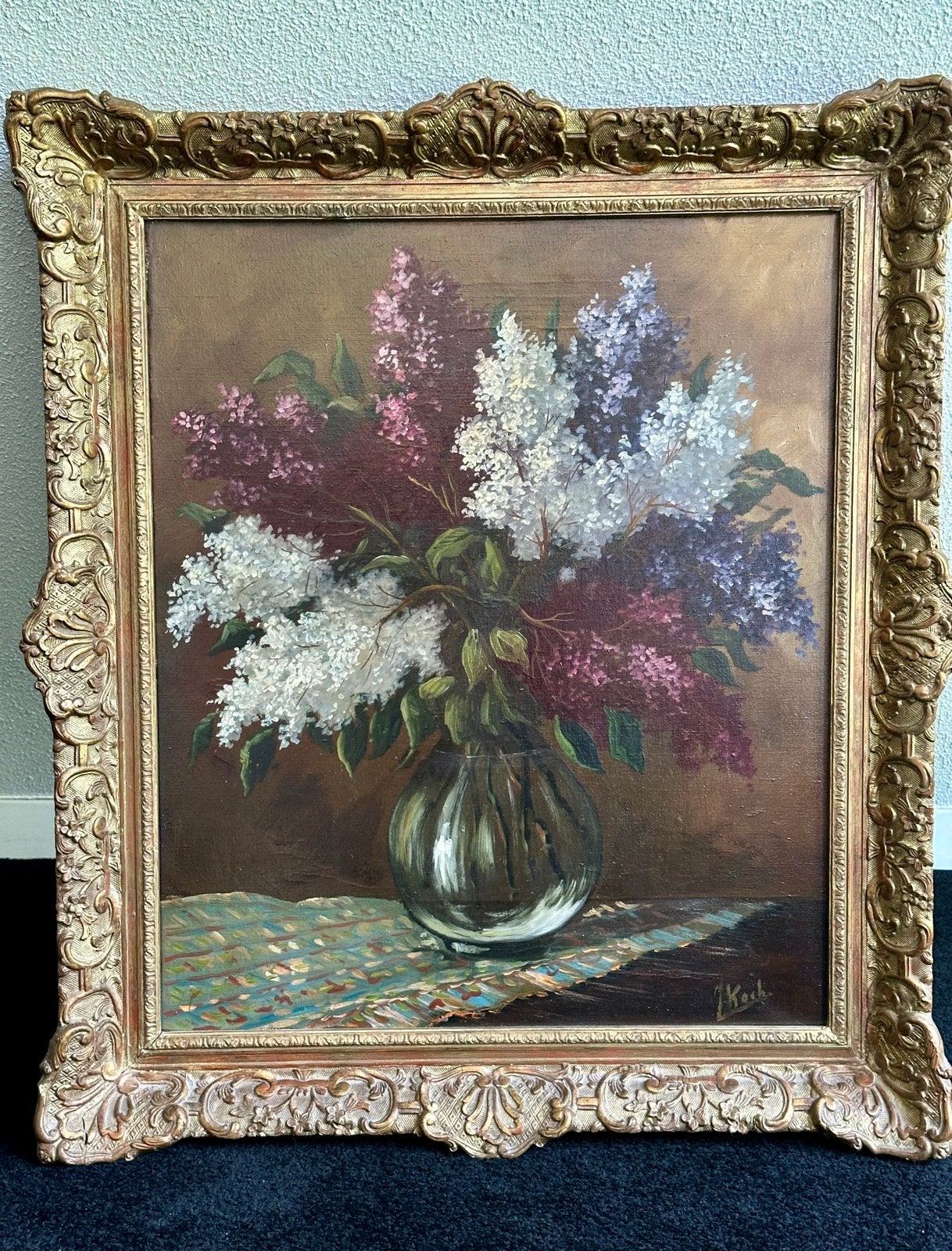 Prachtig Klassiek Olieverfschilderij "Seringen" – J. Koch, Ophalen