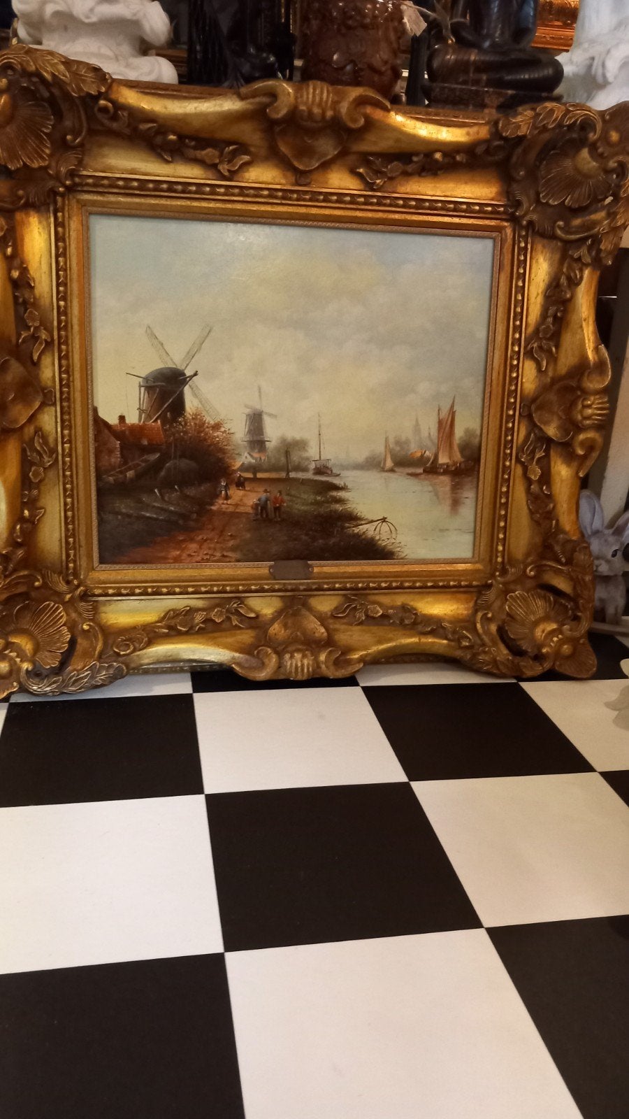 Hollands Landschap met Molens en Figuren - C. Raaphorst, Ophalen