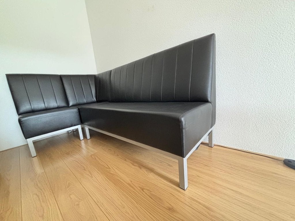 Zwart leren eetkamerbank, Ophalen, Zo goed als nieuw, Leer, Modern