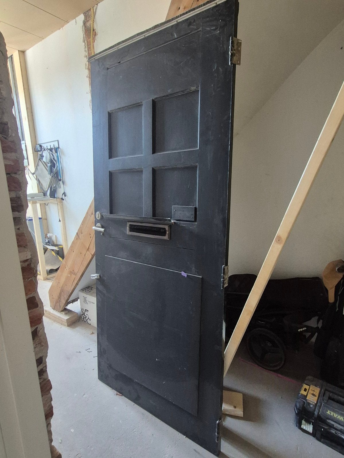 Buitendeur met Brievenbus en Panelen, Ophalen, Gebruikt, 80 tot 100 cm, Buitendeur