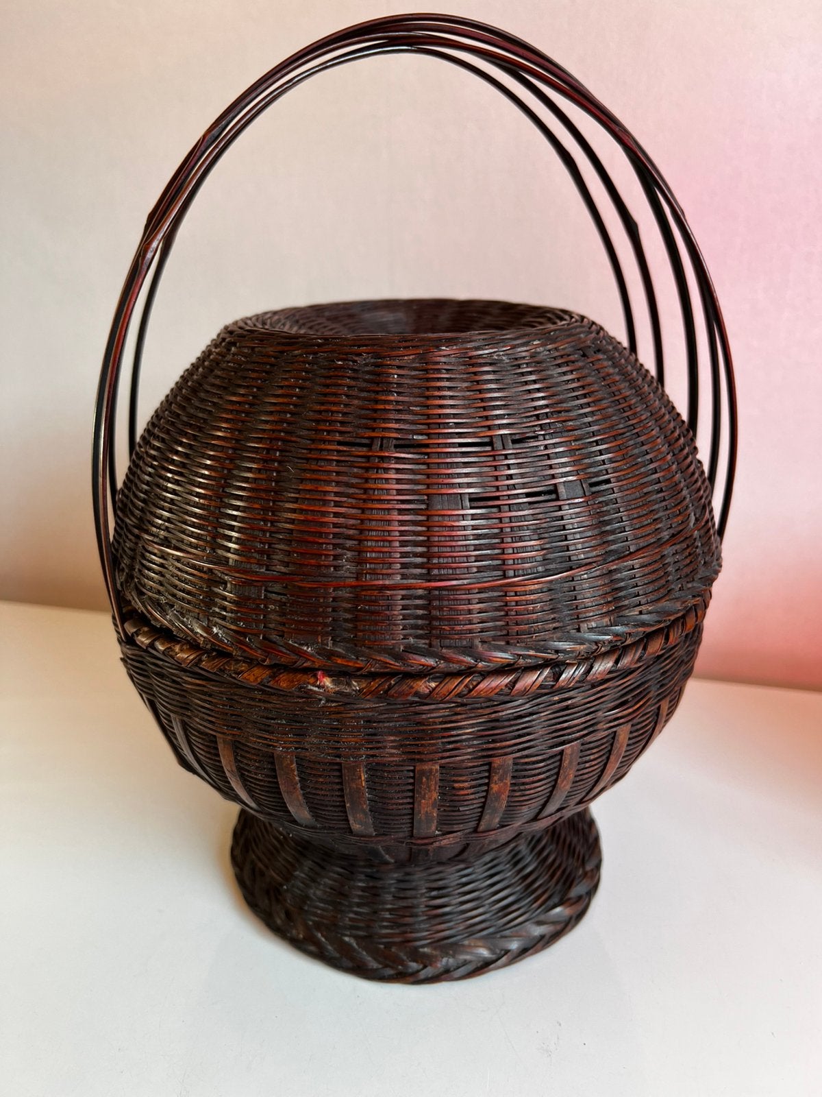 Vintage Chinese Bamboe Hengselmand Deksel Bruidsmand ca.1900, China, Ophalen of Verzenden, Overige typen, Natuurlijk materiaal
