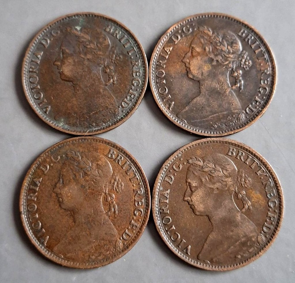 Engeland 4 x Farthing Queen Victoria 1885-1893, Ophalen of Verzenden, Overige landen, Setje