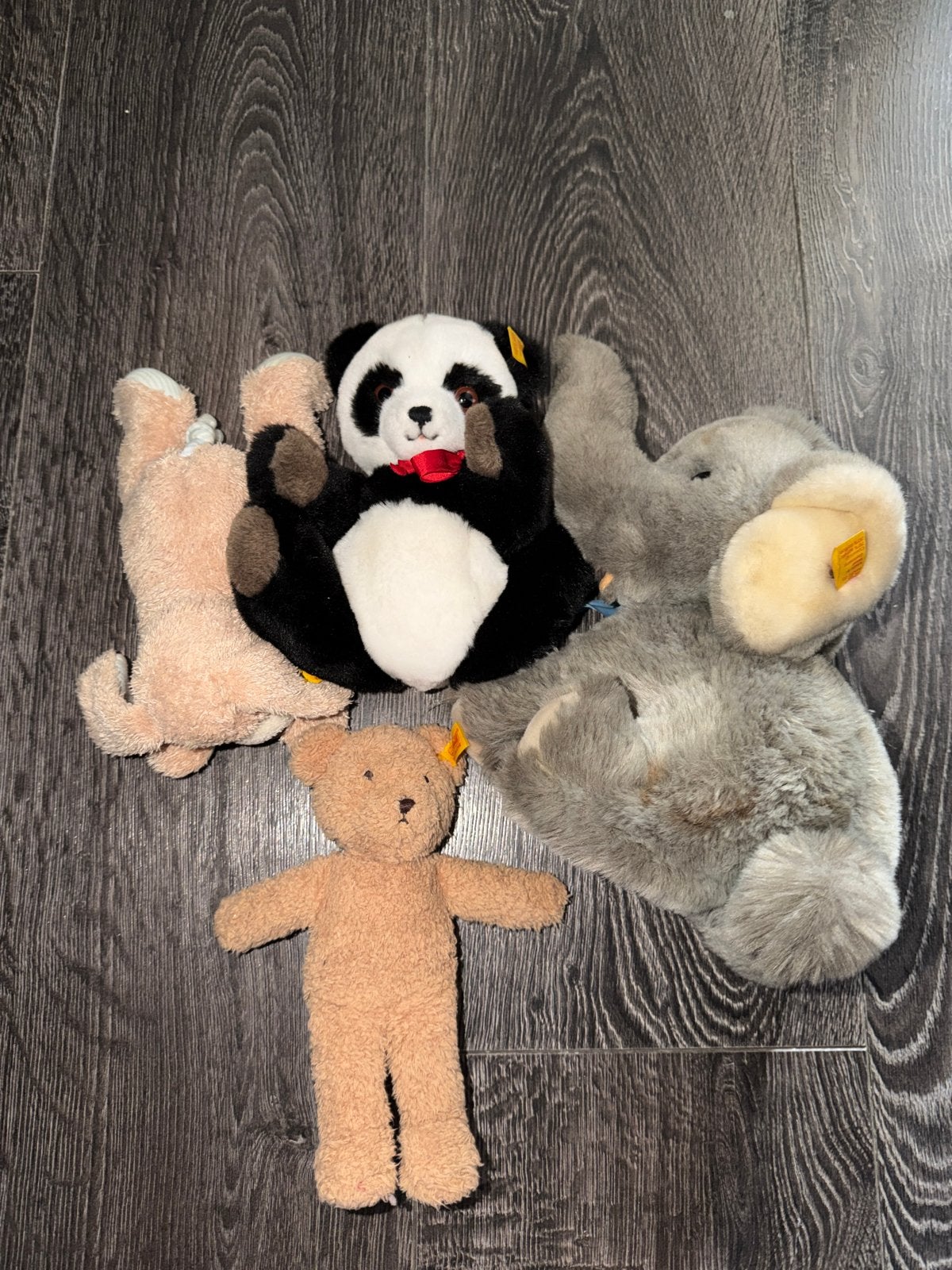 Diverse Steiff knuffels: panda, olifant en teddyberen, Gebruikt, Overige merken, Beer, Zwart