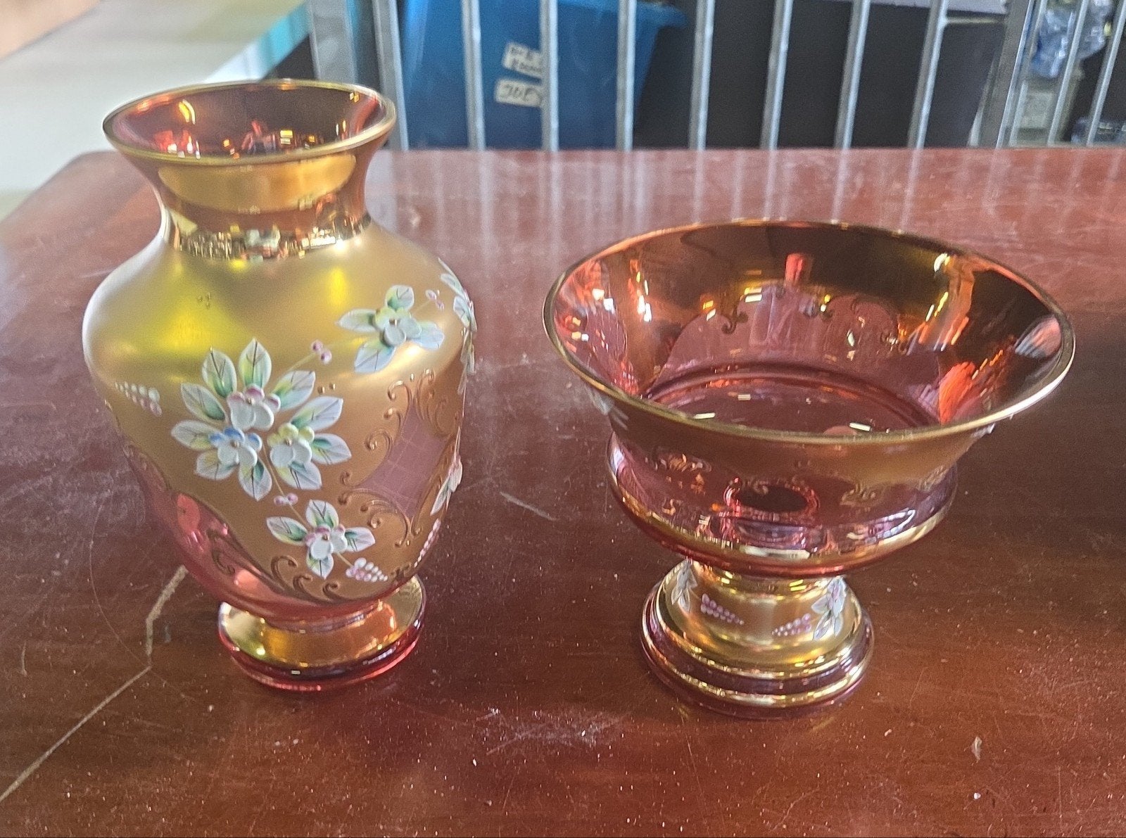 Vintage Bohemia cranberry kleurige glazen vaas, Ophalen