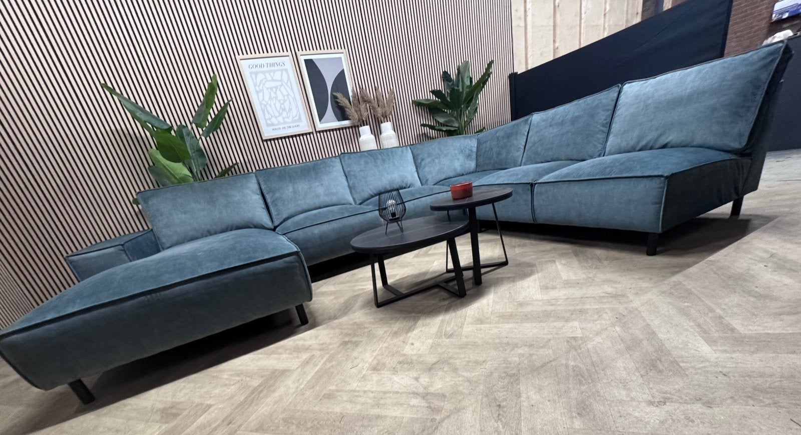ZGAN Luxe Velvet Velours U-Bank / Hoekbank - Blauw - 390cm