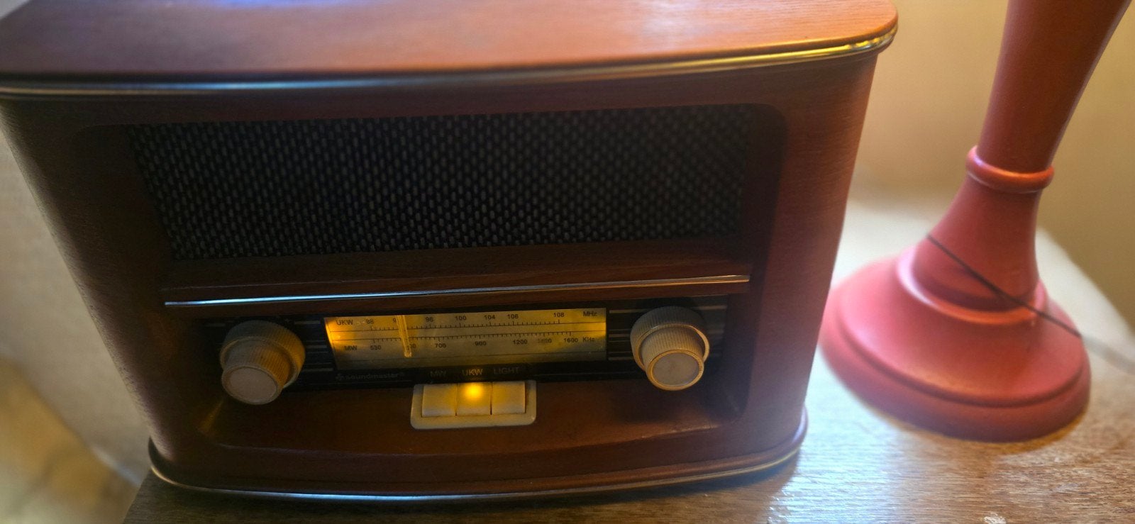 Soundmaster NR645 Retro Radio - Hout en Leer, Audio, Tv en Foto, Radio's, Ophalen of Verzenden, Zo goed als nieuw, Radio