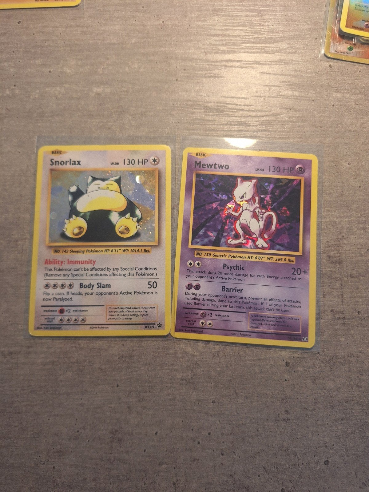 Pokémon kaarten: Snorlax en Mewtwo (Engels), Ophalen of Verzenden, Gebruikt, Meerdere kaarten