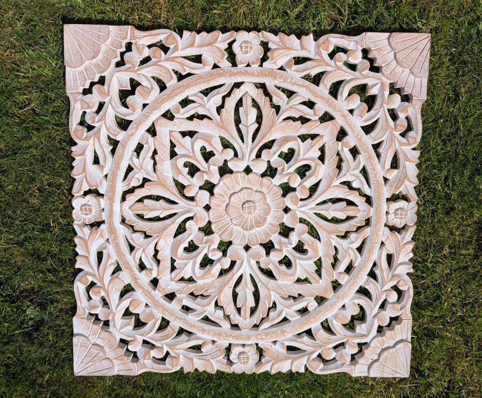 2 Ptmd houten wandpanelen boho-stijl 60,5x60,5cm, Beige, Boho, Hout, Zo goed als nieuw
