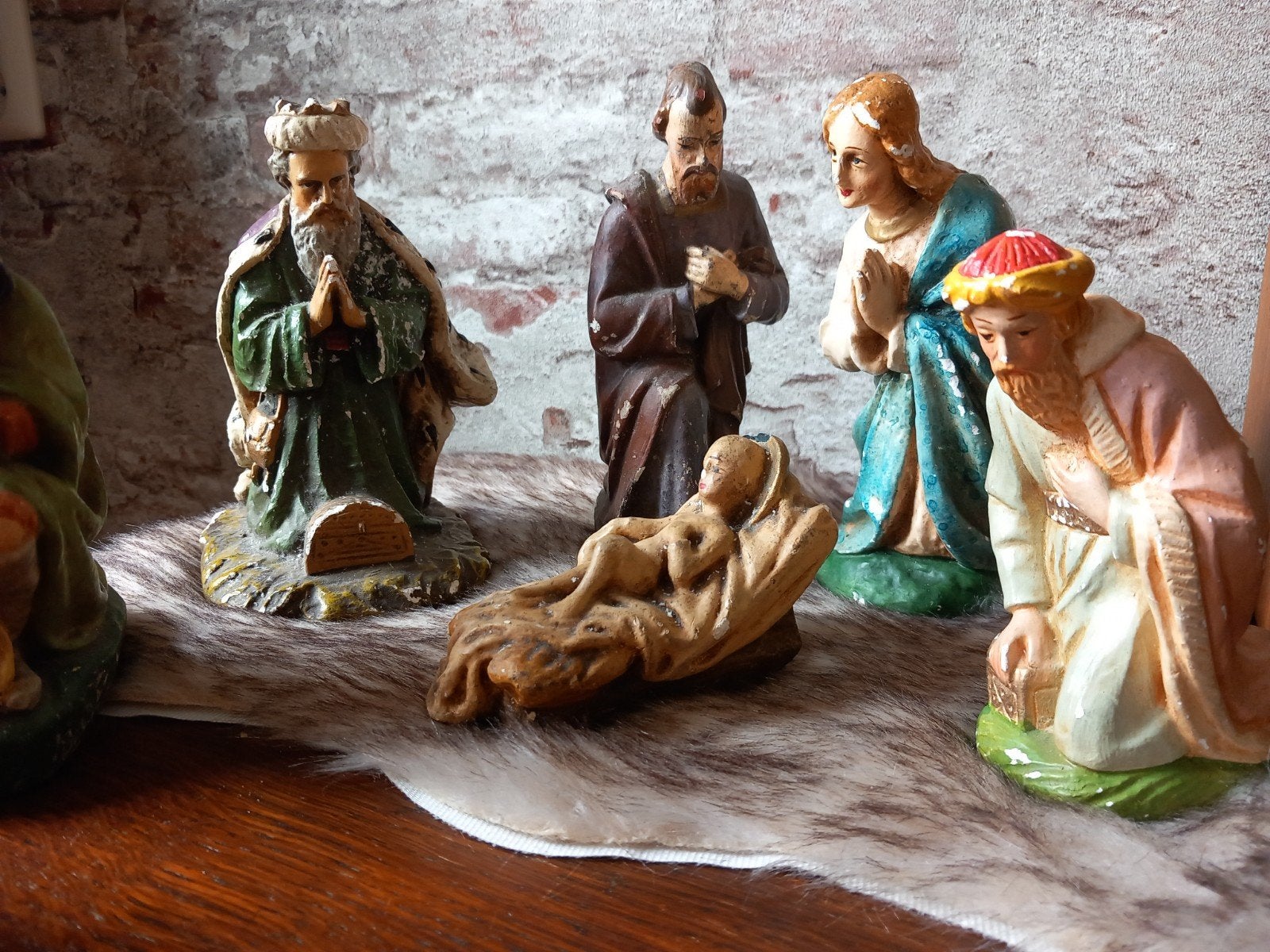 Antieke Kerststal Beelden - Jozef, Maria, Jezus, Drie Koning, Verzamelen, Ophalen of Verzenden, Gebruikt, Beeld(je), Christendom | Katholiek