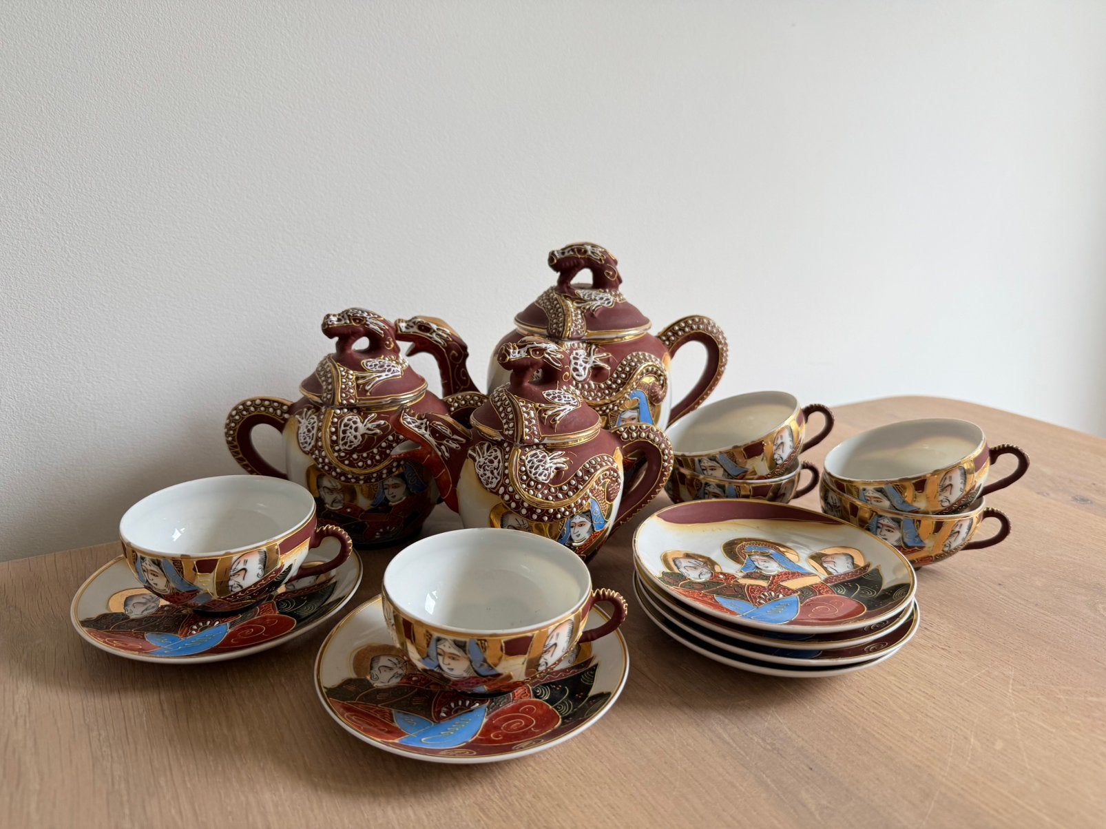Vintage 15-delig Japans Satsuma theeservies, Ophalen of Verzenden