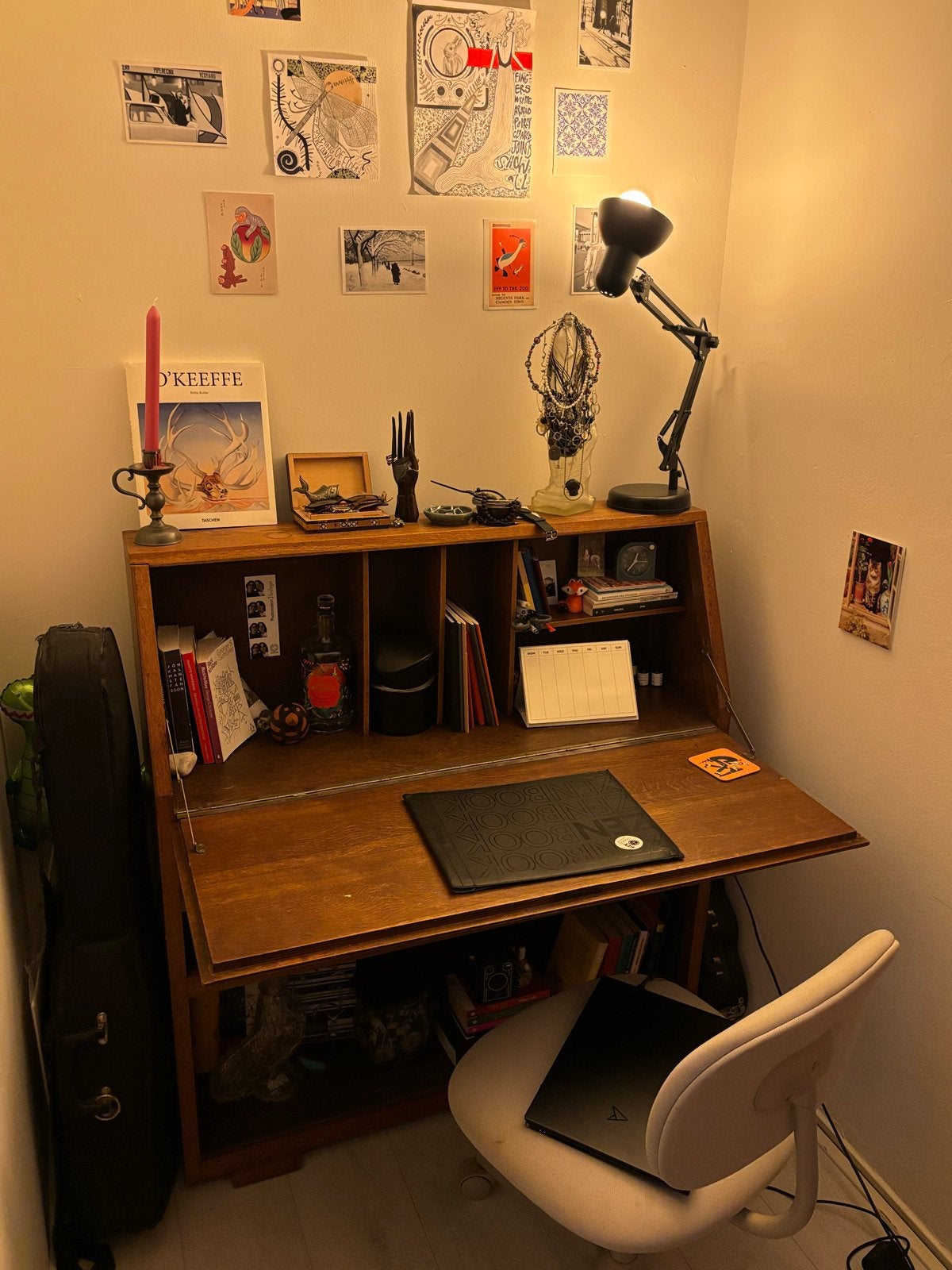 Vintage houten secretaire / bureau met opbergruimte, Ophalen, Gebruikt