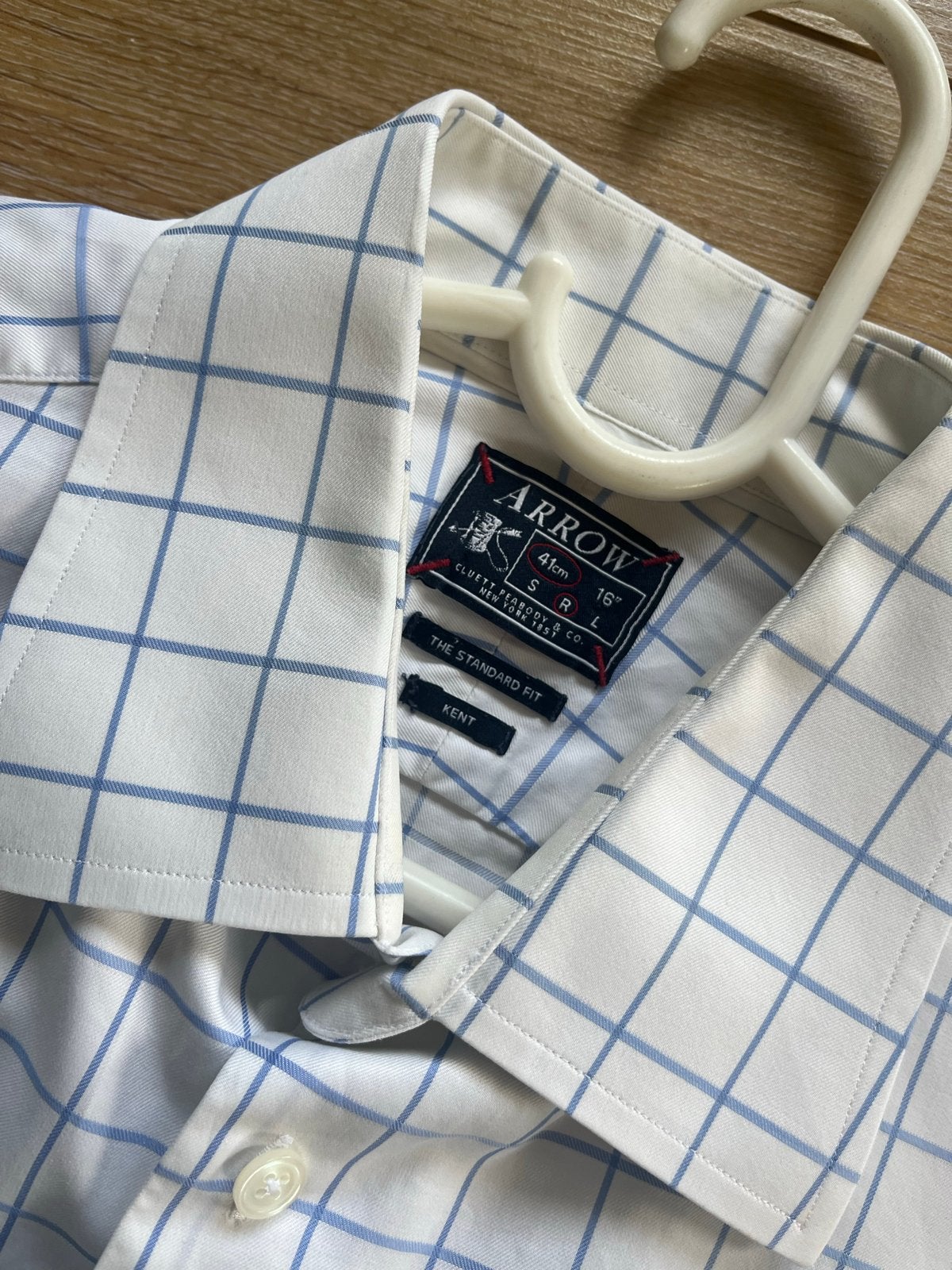 Arrow Heren Overhemd - Wit/Blauw Geruit - Maat L, Ophalen of Verzenden, Zo goed als nieuw, Wit, Halswijdte 41/42 (L)