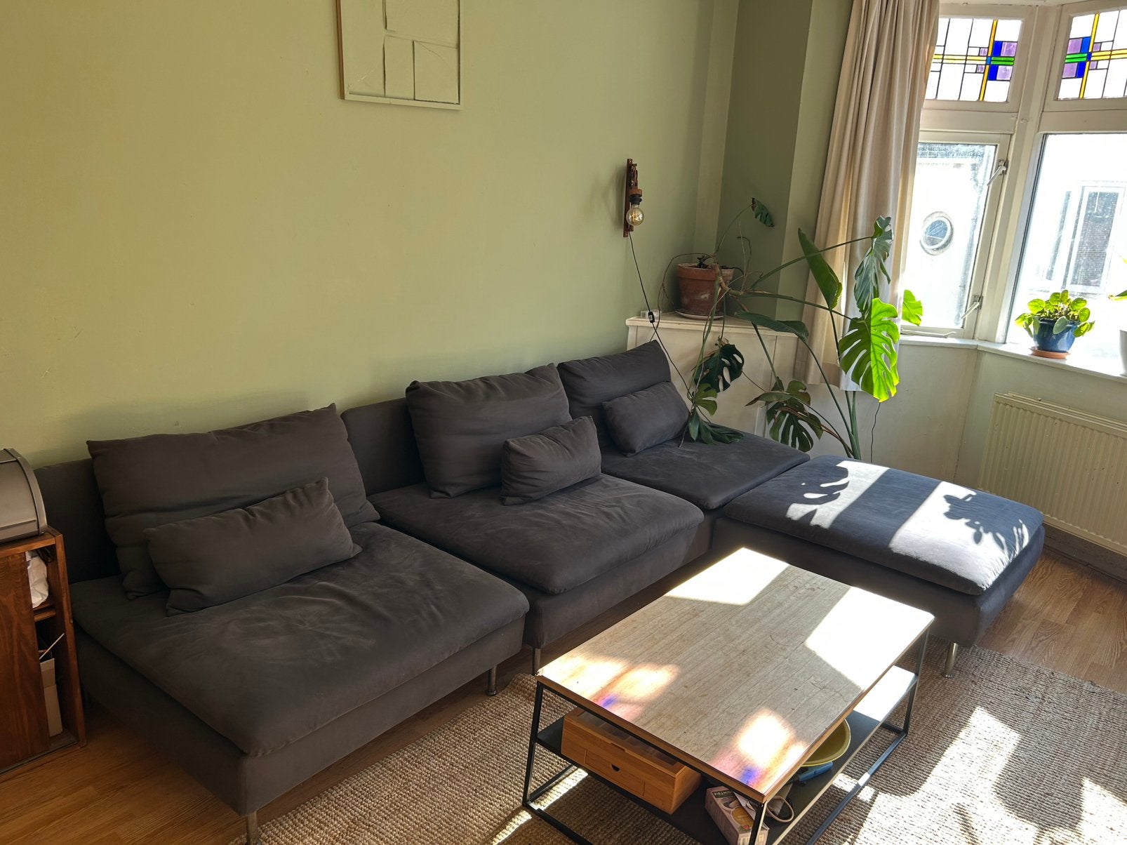 IKEA Söderhamn bank 4 zits met poef - donkergrijs, Ophalen, Zo goed als nieuw, 75 tot 100 cm